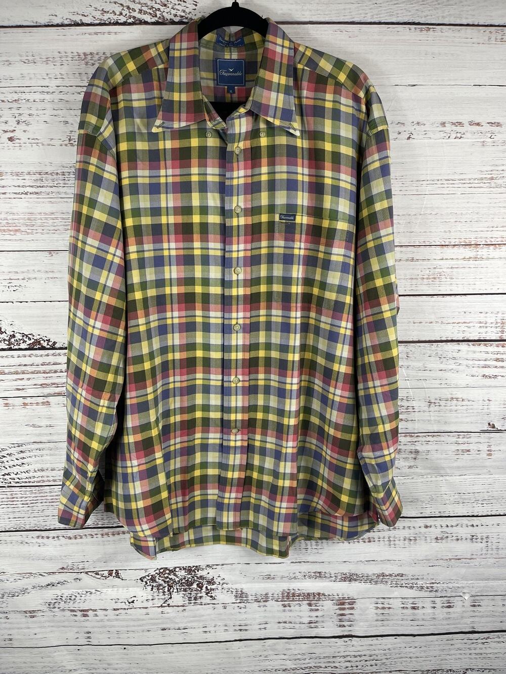 Faconnable Shirt Men's XL Plaid Long Sleeve Button Up Classic Fit Dress Shirt